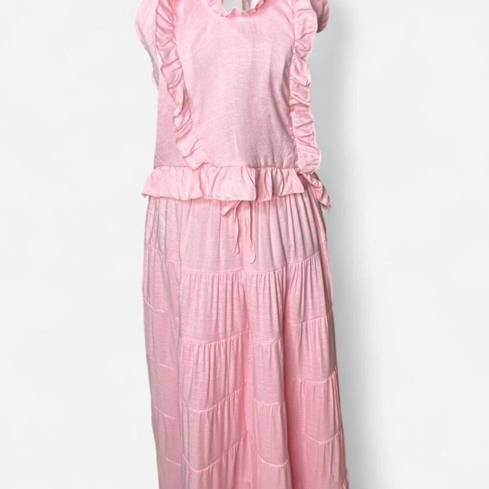 Pink Ruffle Halter and Tiered Maxi Skirt Sleeveless Flowy Small